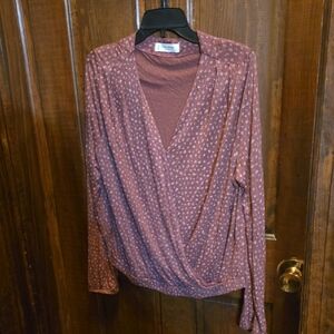 Lucky Brand Mauvey Wrap Blouse Long Sleeve